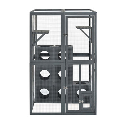 Outdoor Cat house Cat shelves Grey pine wood Playground Cat Weather protection With Removable wood boxes