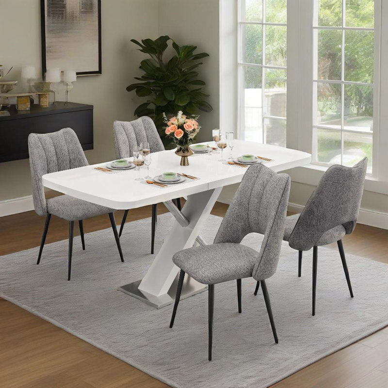 5-Piece Retractable Dining Table And Chair Set,Extendable Kitchen Dining Table Set For 4 To 6 People, Grey
