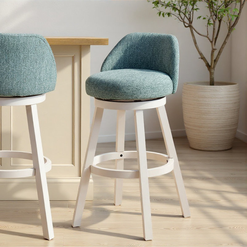 Tabouret de bar pivotant en bois Erika, Siège bleu clair / structure blanche, 1