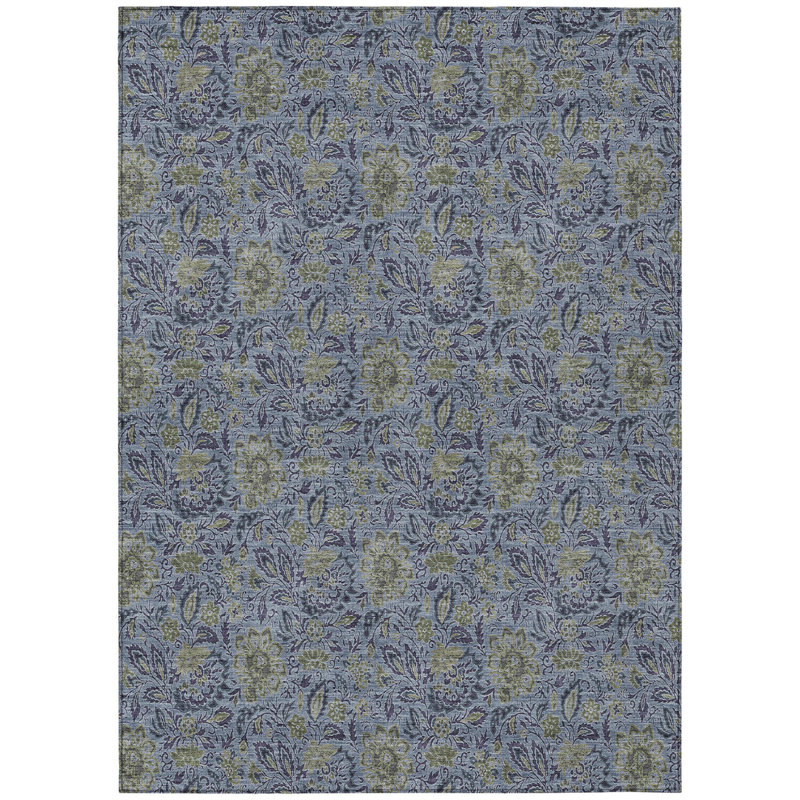 Tapis intérieur lavable floral bleu marine et gris 9 pi x 12 pi HomeRoots
