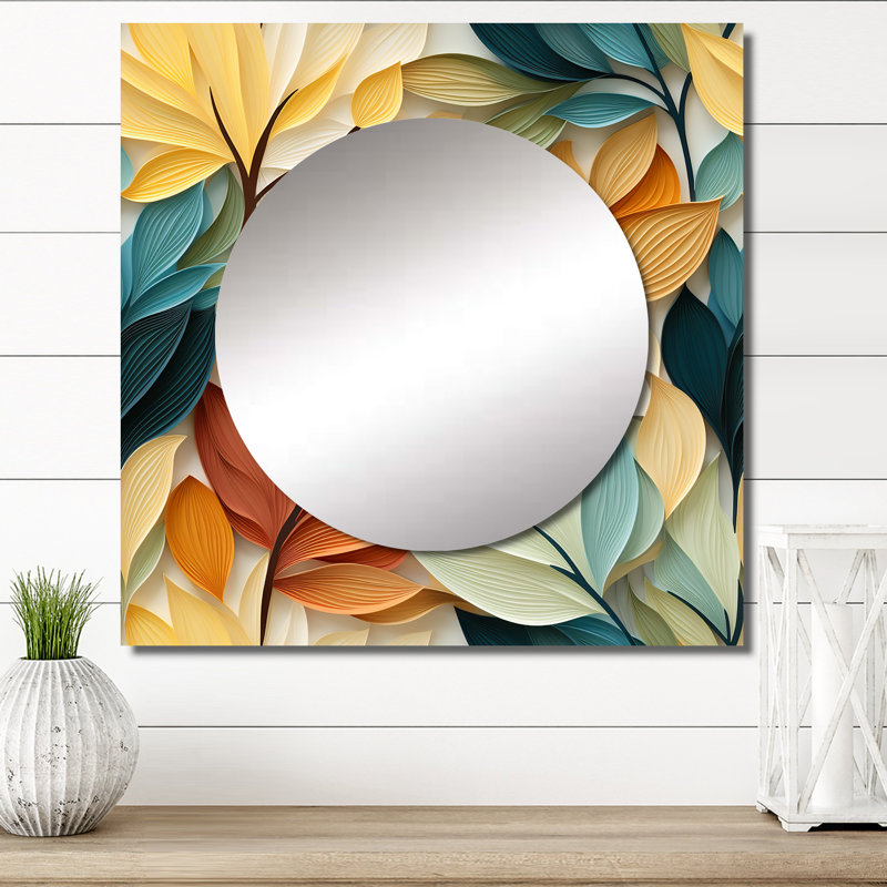 Earthy Tones Natures Palette Botanical Plants - Miroir floral carré pour décoration murale, 36 po x 36 po