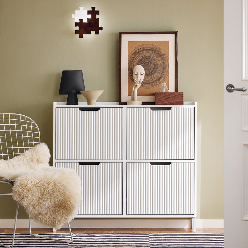 Armoire à chaussures étroite avec tiroirs rabattables, rangement pour chaussures de vestibule pour vestibule, petit espace, étagère à chaussures avec 4 tiroirs, blanc, l 39,4 po x P 7,5 po x H 35,4 po