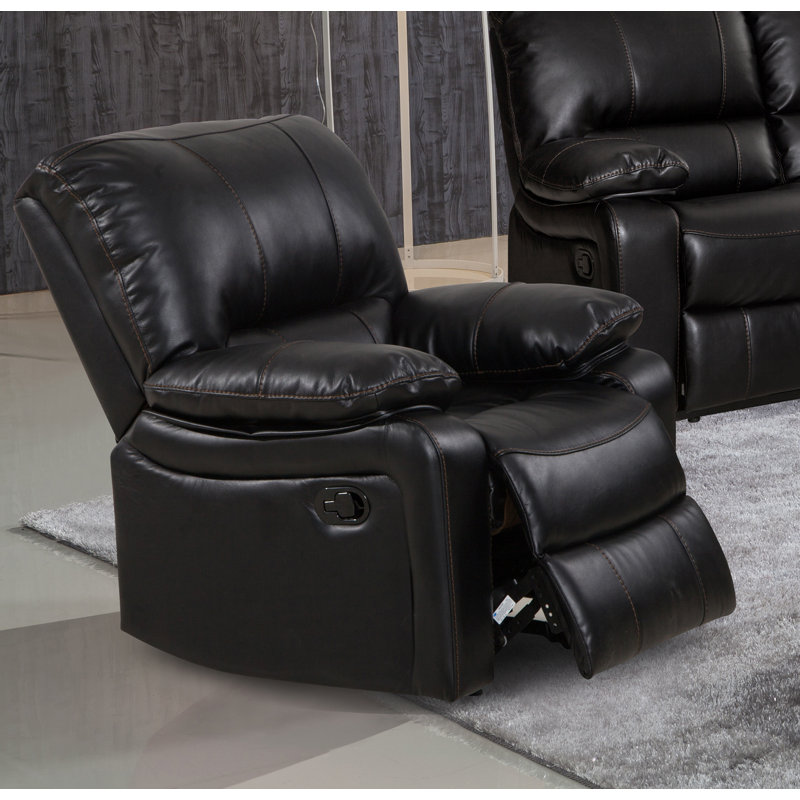 Koval Faux Leather Recliner, Black Faux Leather