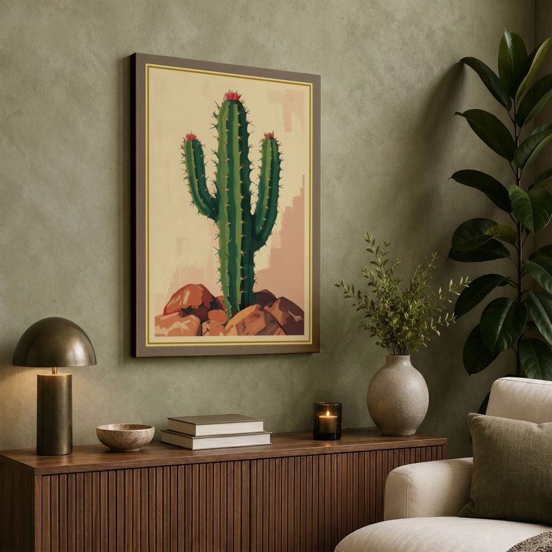 Saguaro Study Botanical - Wrapped Canvas, 18x12 - 45.7 x 30.5 cm, Black Border