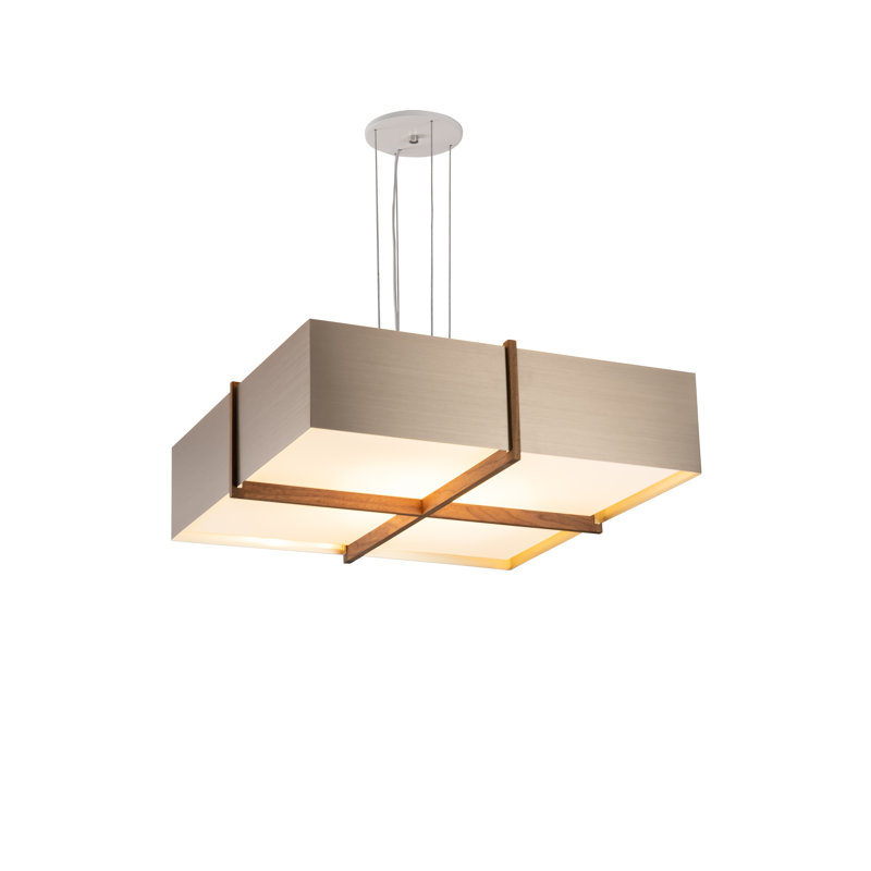 Luminaire suspendu DEL Veram 3000K, Or rosé brossé, Chêne blanchi, H 6,4 po x l 24 po x P 24 po