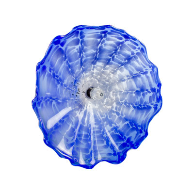 Décoration murale en verre soufflé à la main avec centre de table fleuron floral, bleu, 14 pouces de diamètre