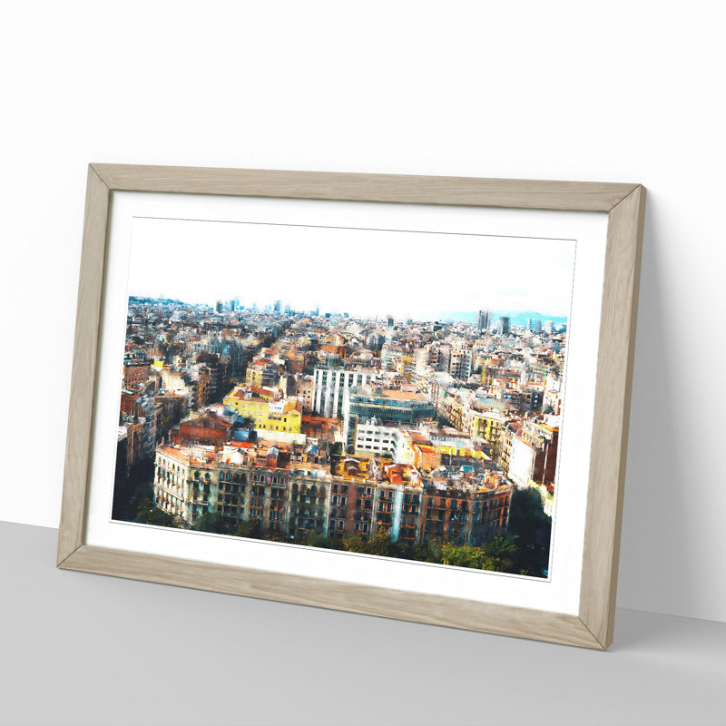 Rooftops of Barcelona - Picture Frame Painting, Oak Framed, 27cm H x 36cm W x 2cm D