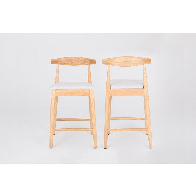 Ensemble de 2 tabourets de comptoir, Beige, Bois naturel