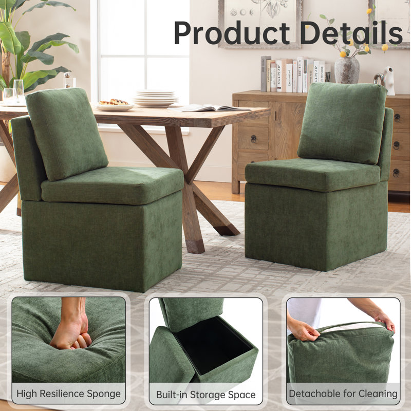 Upholstered Side Dining Chair with Storage Space, Green