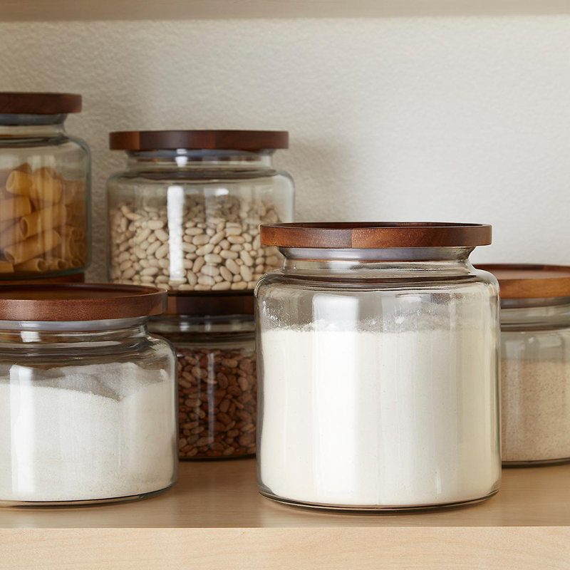 Anchor Hocking; Set Of 3, Montana Jars With Acacia Wood Lids