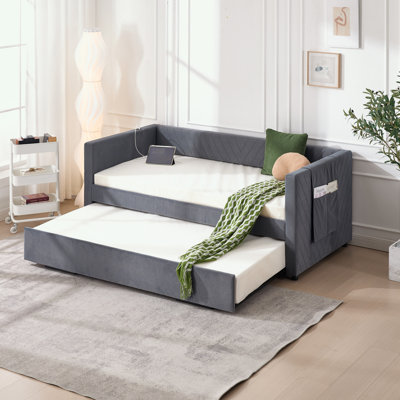 Twin Size Upholstered Daybed with Trundle by Everly Quinn