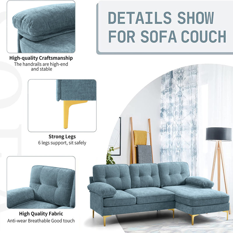 Canapé modulaire rembourré de 82,7 po Hilmir, Chenille bleu clair