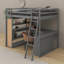 Lit mezzanine double avec tablettes et bureau-648008345