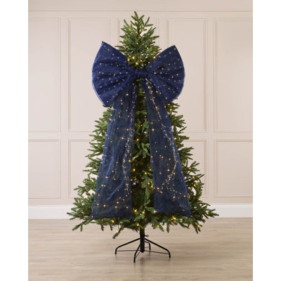 Pre-Lit Large Navy Christmas Bow Lights, 150cm