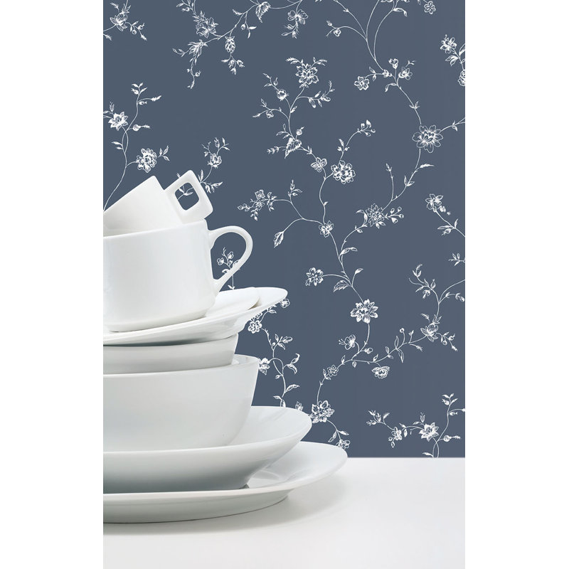 Miniatures 3 Collection Floral Finesse Choke Wallpaper Roll, Navy Blue/White