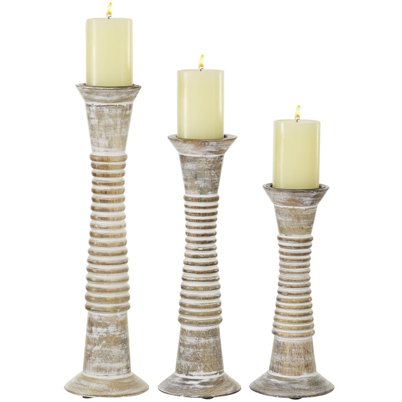Ensemble de chandelles de table en bois massif 3 pièces