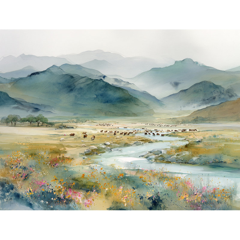 «Morning Drive by the Stream», art mural sur toile tendue, H 36 po x l 48 po