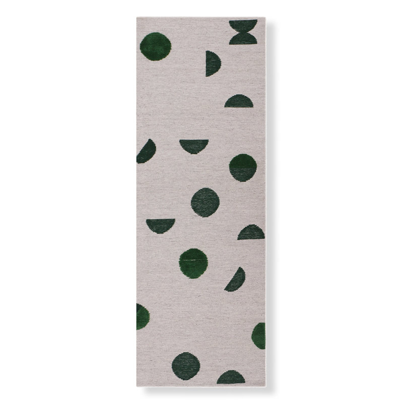Wool Geometric Area Rug in Forest Green/Gray, Runner 2'6" x 12'