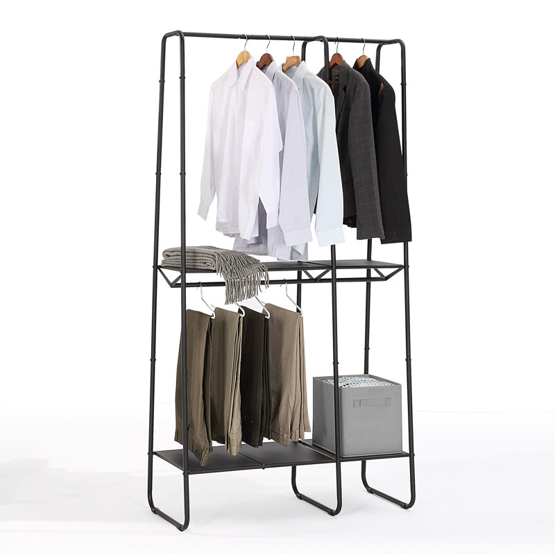 Très grand porte-vêtements autoportant Aleksandur pour solution de rangement pour petits espaces, Noir