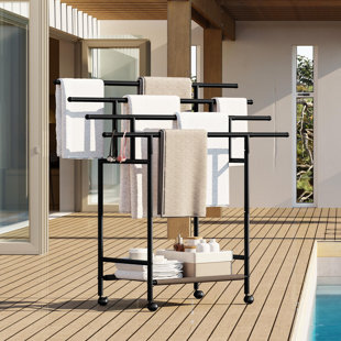 Expandable Free Standing Towel Rack, Adjustable Blanket Holder, Towel Drying Rack Stand, 4 Tier, (Black)