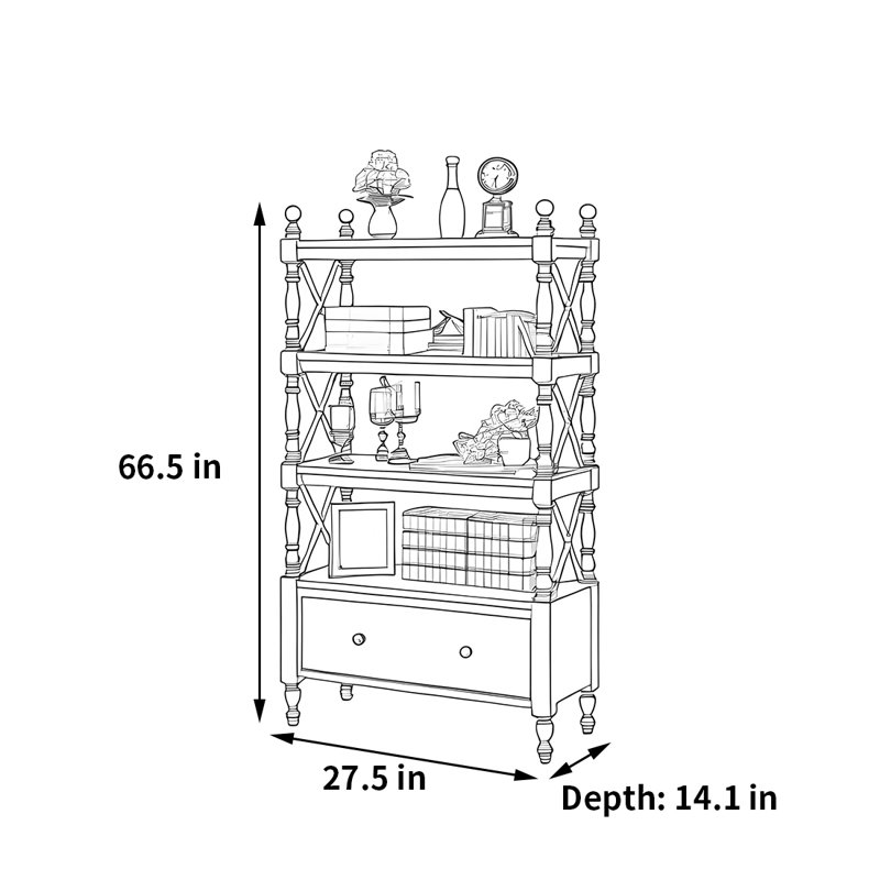 Simple design bookcase, (4 Shelves) 66.5''H x 27.5''W x 14.1''D, White