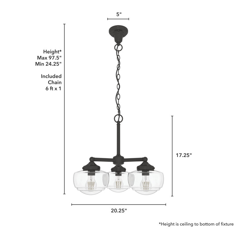 Noble Bronze Saddle Creek 3-Light Schoolhouse Chandelier
