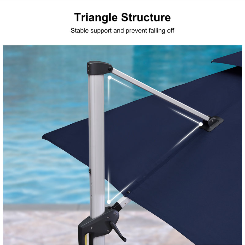 Mutluyaka 120" Square Cantilever Umbrella With Base,Navy, Navy Blue