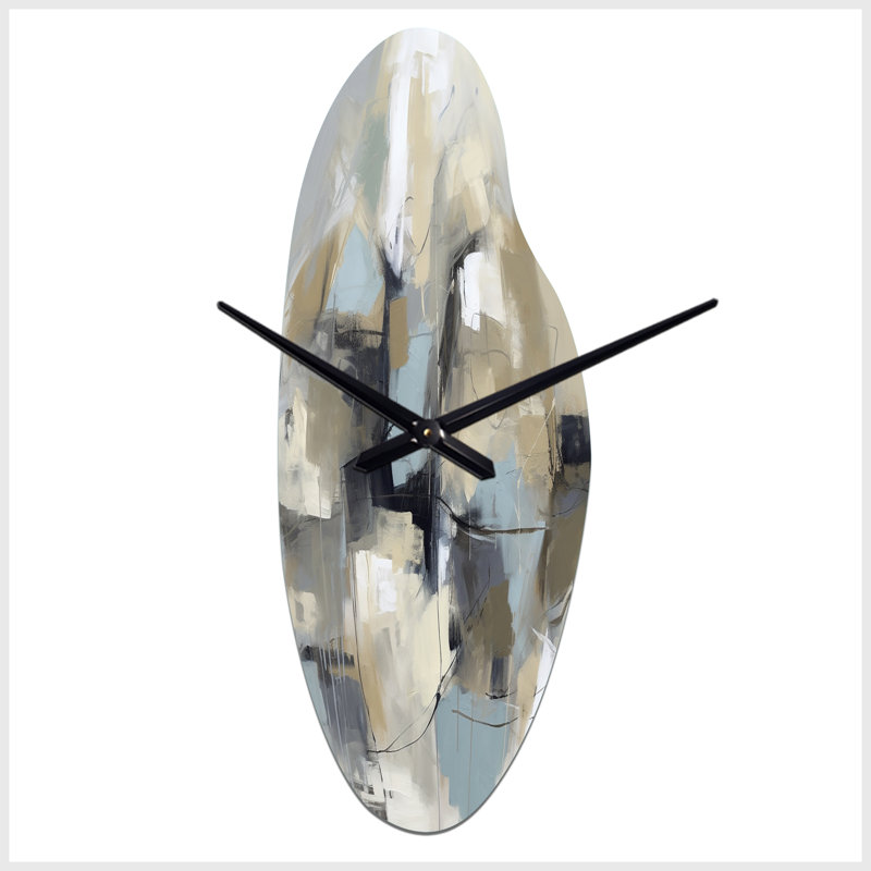Beige et gris - Créature non limitée I - horloge murale asymétrique en métal, horloge murale moderne incurvée, Médium