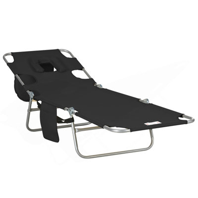 Chaise longue de plage pliante Outsunny avec trou pour le visage et fentes pour accoudoirs, chaise de bronzage réglable à 5 niveaux avec coussin pour patio, jardin, plage, piscine, noir
