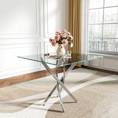 Square with Stainless Steel Base Dining Table
