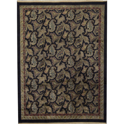 Tapis noir et noir noué à la main de haute qualité