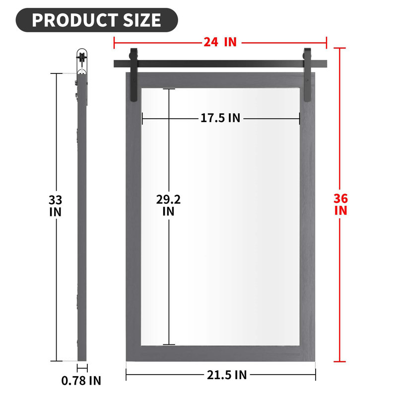 Miroir d'appoint mural rectangulaire, gris, 36 po x 24 po