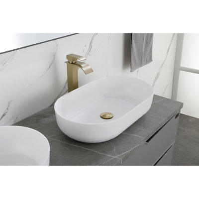 Space-saving White Acrylic Bathroom Sink, Modern Oval Design