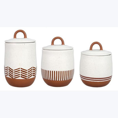 Natural Home Stoneware And Terracotta Color Canister Set Of 3