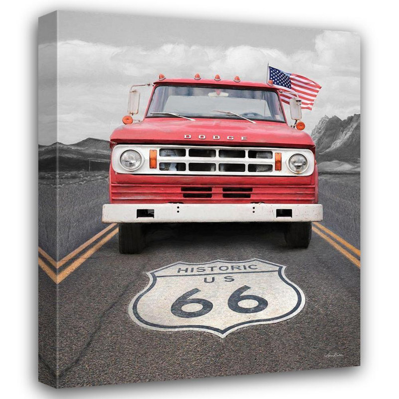 Toile tendue avec châssis Red Deborel Studio Deiter, Lori, Dodge on Route 66, H 44 po x l 36 po