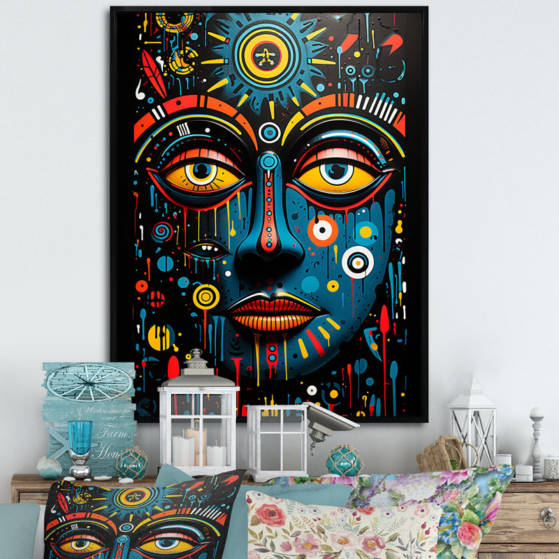 Art africain Ndebele, Cadre flottant noir, H 40 po x l 30 po x P 1,5 po