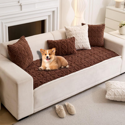 Housse de canapé moelleuse pour animaux de compagnie Housse de canapé super douce pour chats et chiens Housse de protection pour canapé de salon (35 po x 63 po, brun)