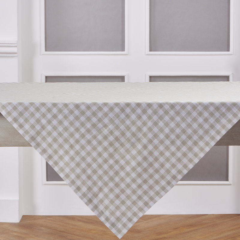 Gingham Check - 100% Pure Linen Table Throw, Natural, Checkered