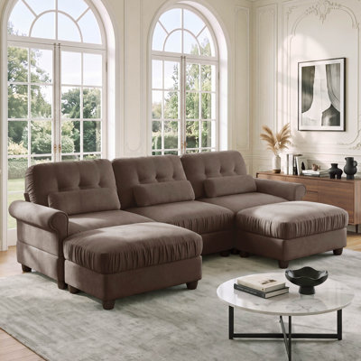 Canapé modulaire 98 po à 3 places en chenille 98 po avec 2 repose-pieds et 3 coussins lombaires