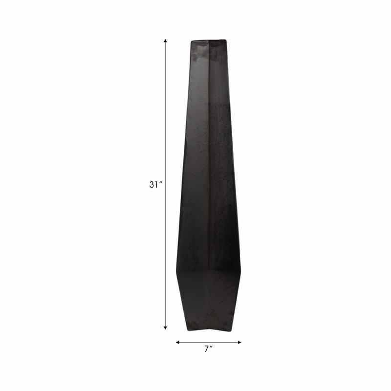 Geometric Faceted Ceramic Tall Table Vase for Home Tabletop Decor - Modern Flower Vase for Living Room, Shelf, or Entryway Styling - Black