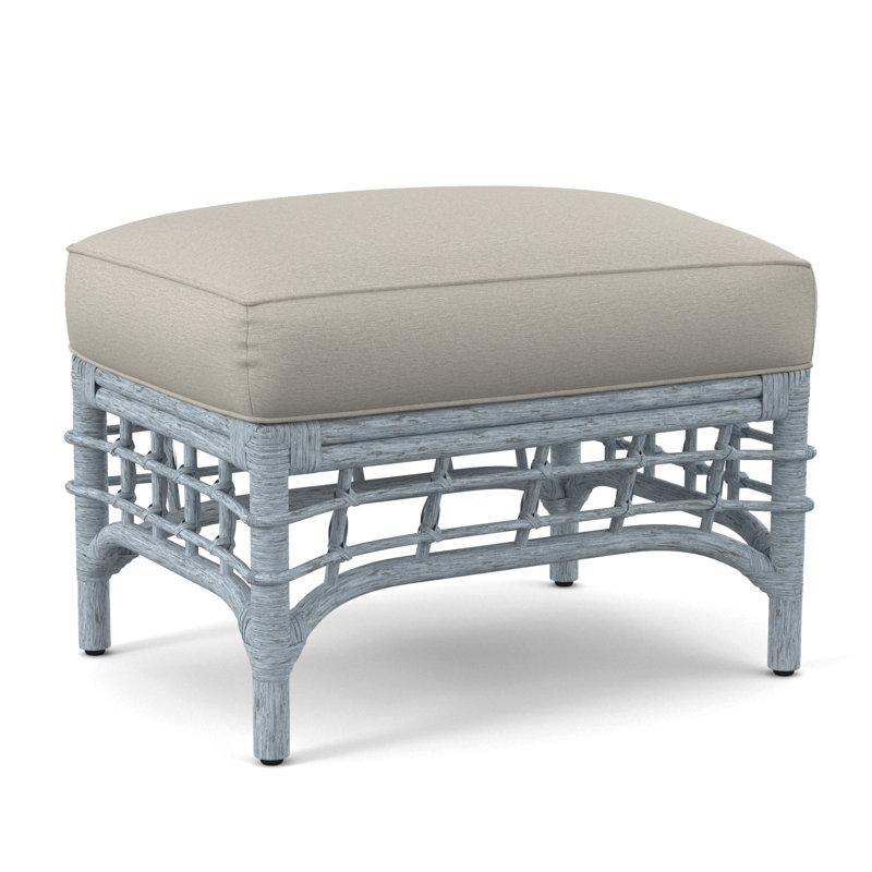 Luca Upholstered Ottoman, White Performance Fabric; 0851-94, Sea Glass