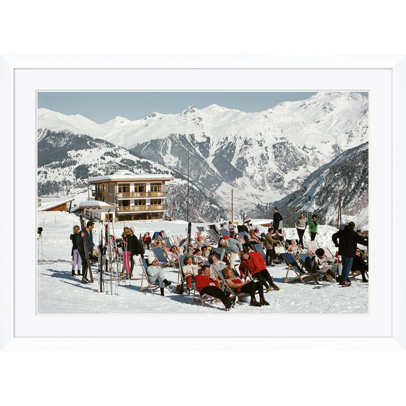 Courchevel Print by Slim Aarons, White Single Picture Framed, 43.5" H x 59.5" W x 1.5" D