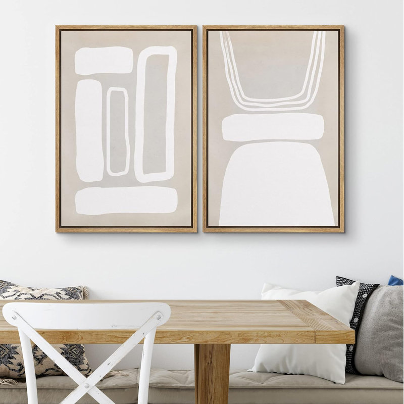 «Retro 1960s géométrique figure collage forme abstraite Cozy Neutral Art moderne décor nordique chambre à coucher» 2 - pièces sur
