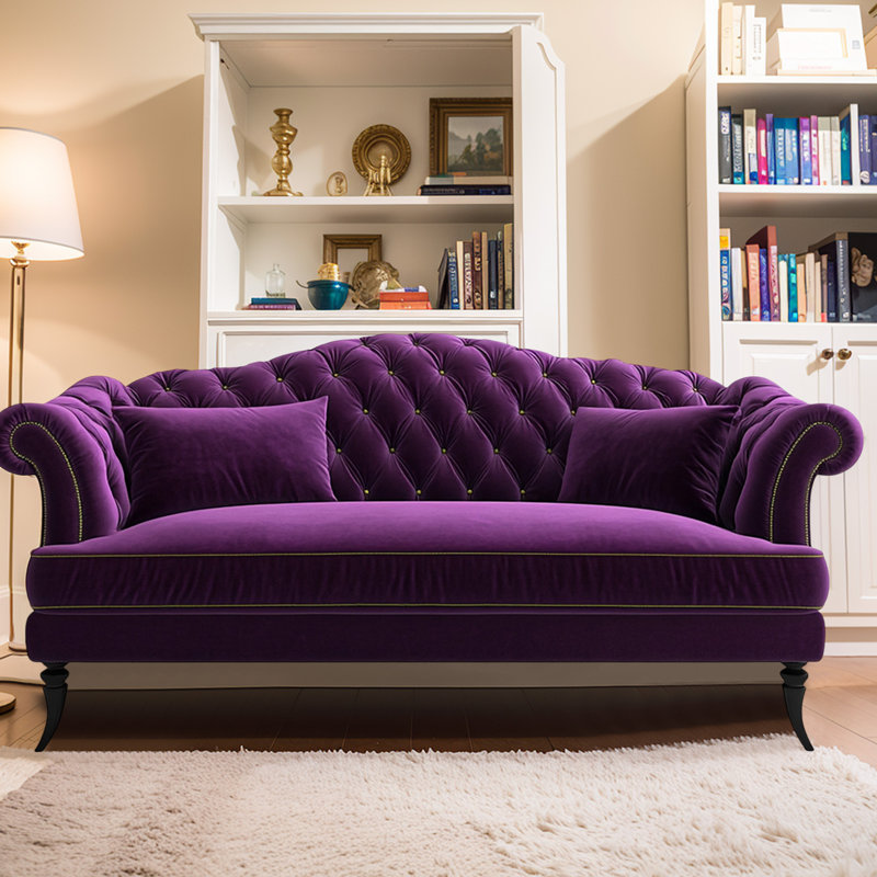 Canapé Chesterfield mauve en velours mauve