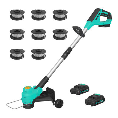 12 Inch Cordless String Trimmer Weed Wacker with 2 Batteries, Wheels, 8 pcs Spools Lines, Auto Feed and Fast Charger