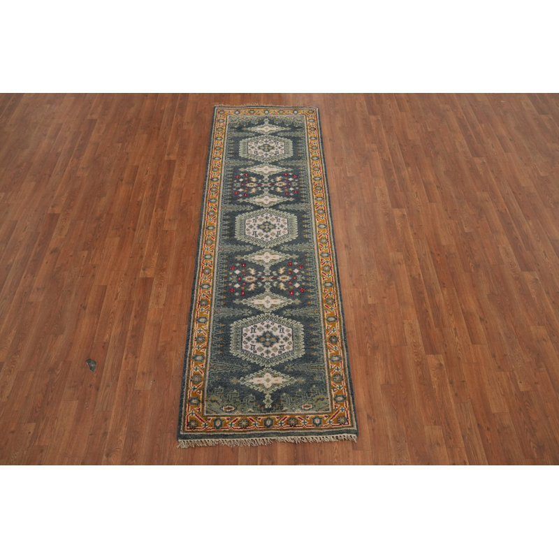 Tapis de couloir indien géométrique en laine 3 x 8