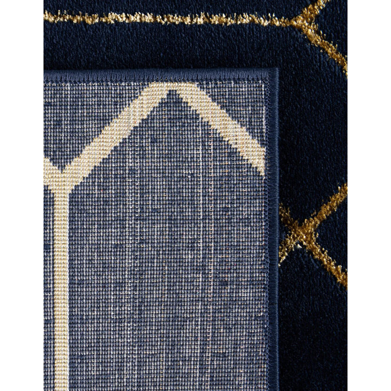 Glam Navy Blue Gold Area Rug, Square 7'10"