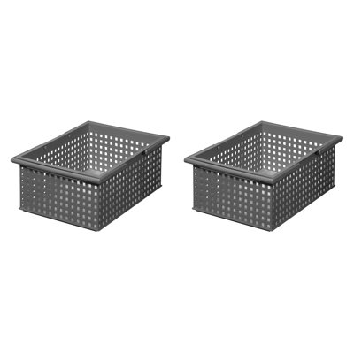 Like-it Plastic Storage Basket Gray Large Stacking Tote Basket for Craft and Bathroom Set of 2