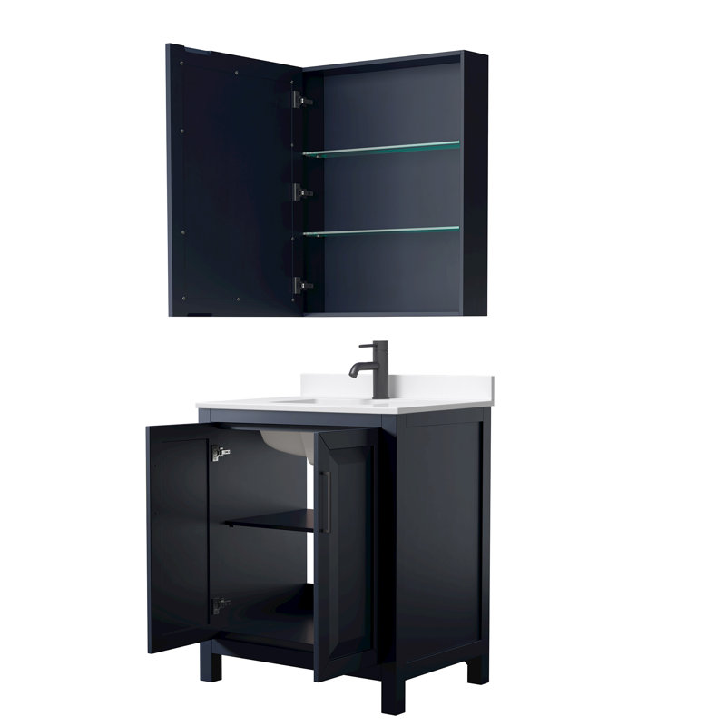Daria 30'' W Vanity, Blue, Matte Black, White Quartz