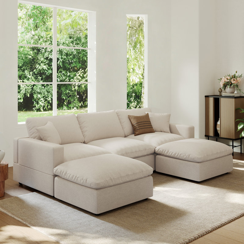 Upholstered 5 Seater Cloud Sofa, Sectional Sofa Couch, Modular Sectional Sofa with Removable Cushion Cover for Living Room Office Apartment